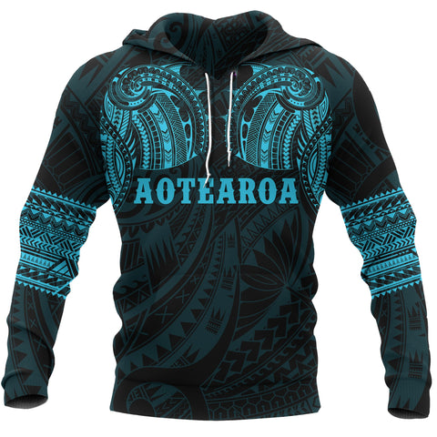Image of Aotearoa Maori Tattoo All Over Hoodie Blue front