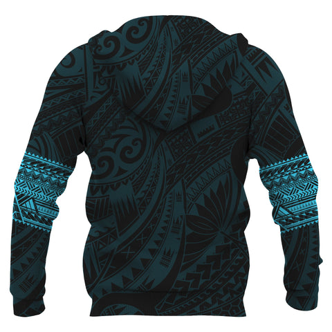 Image of Aotearoa Maori Tattoo All Over Hoodie Blue back