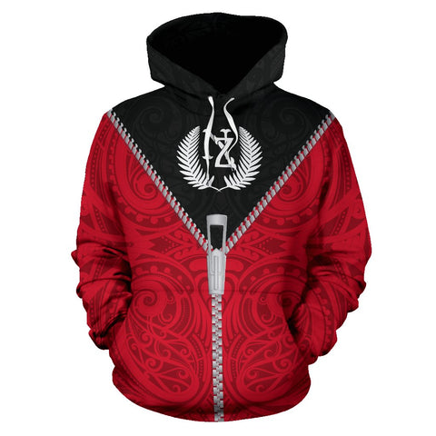 Image of New Zealand Hoodie With Straight Zipper Style front for Men and Women - Red Mix Black and White color