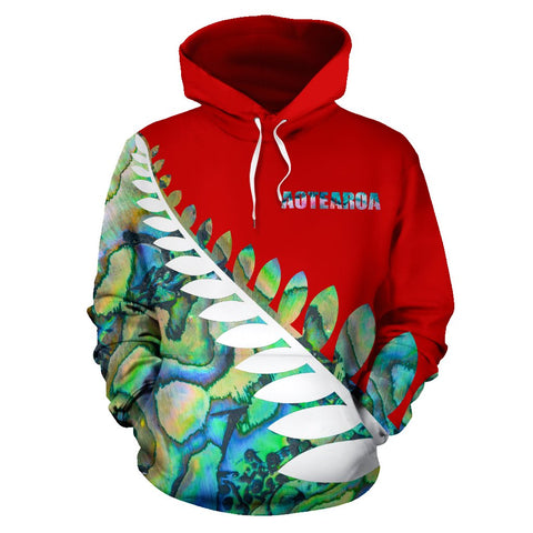Image of Paua Shell Silver Fern Hoodie Red front