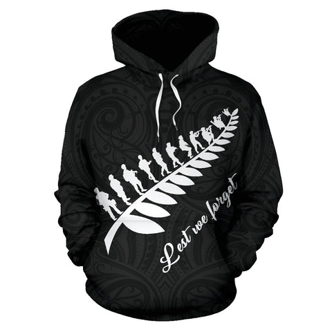 Image of Lest We Forget - New Zealand Hoodie black color - Front - by The Oceania Store for Men and Women