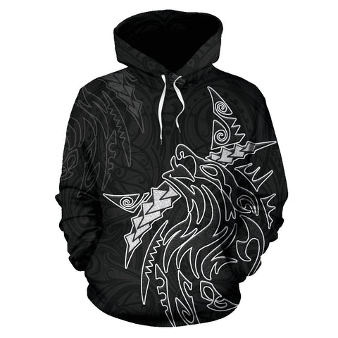 Image of New Zealand Maori Tattoo Wolf Hoodie - Black color - Front - For Men and Women
