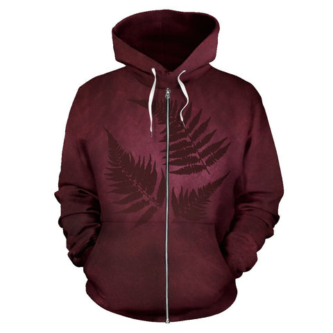 Image of Burgundy New Zealand Fern Zip Up Hoodie - hoodie front