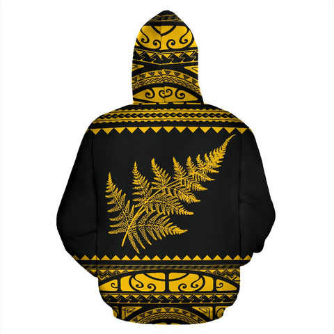 Image of New Zealand Zip Up Hoodie with Yellow Maori Design