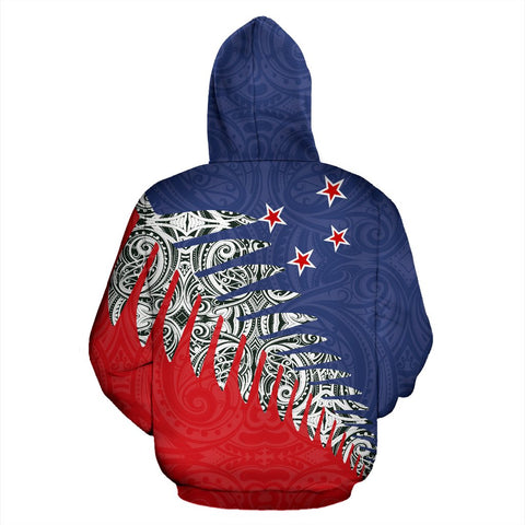 Image of New Zealand Hoodie with Red Zip Up Silver Fern