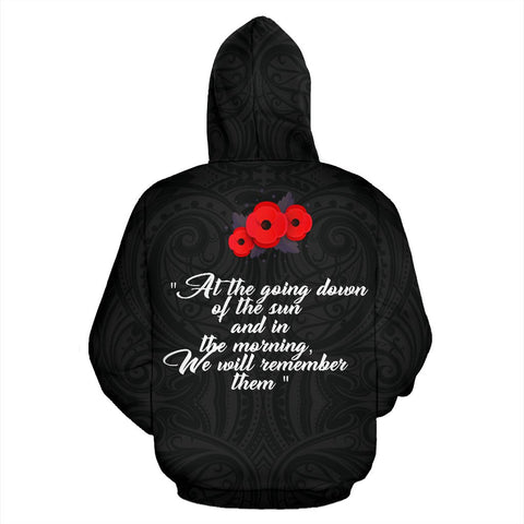 Image of Lest We Forget - New Zealand Hoodie black color - Back - by The Oceania Store for Men and Women