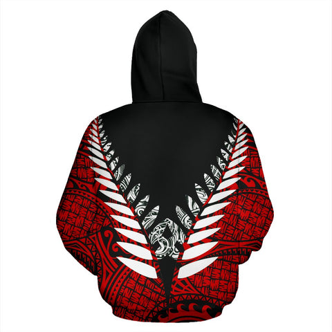 Image of New Zealand Aotearoa Silver Fern Hoodie - Red Vline Version back