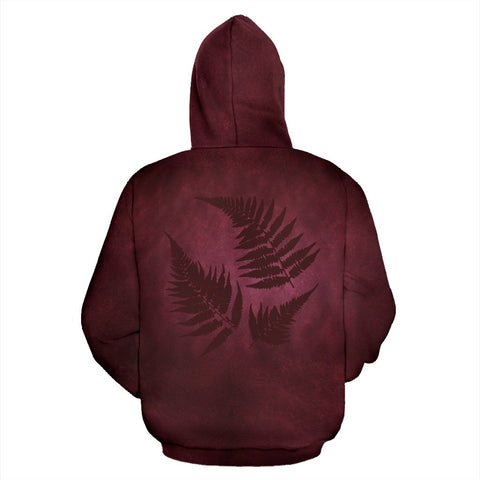 Image of Burgundy New Zealand Fern Zip Up Hoodie - hoodie back