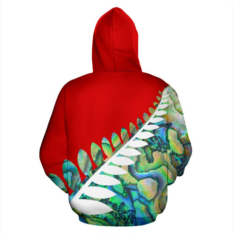 Image of Paua Shell Silver Fern Hoodie Red back