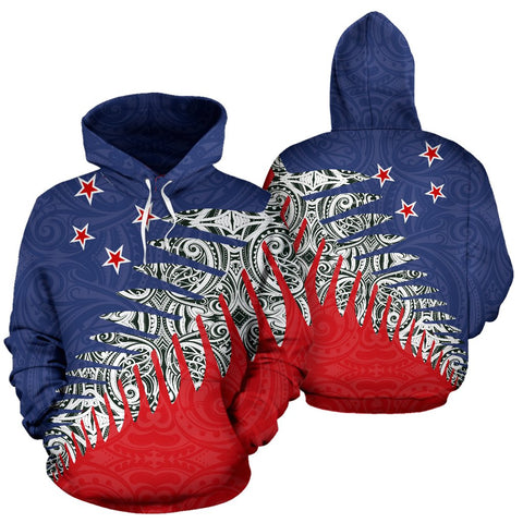 Image of New Zealand Hoodie with Red Zip Up Silver Fern