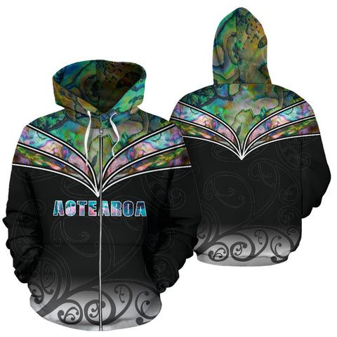 Image of Aotearoa Paua Shell Zip Up Hoodie front and back