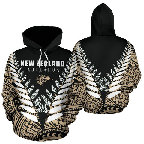 Image of New Zealand Aotearoa Silver Fern Hoodie - Gold Vline Version front and back