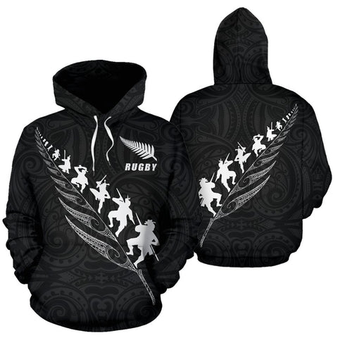 Image of New Zealand Rugby Haka Fern Hoodie black front and back | Rugby New Zealand Hoodie