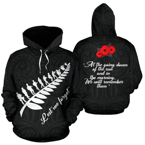Image of Lest We Forget - New Zealand Hoodie black color - Front and Back - by The Oceania Store for Men and Women