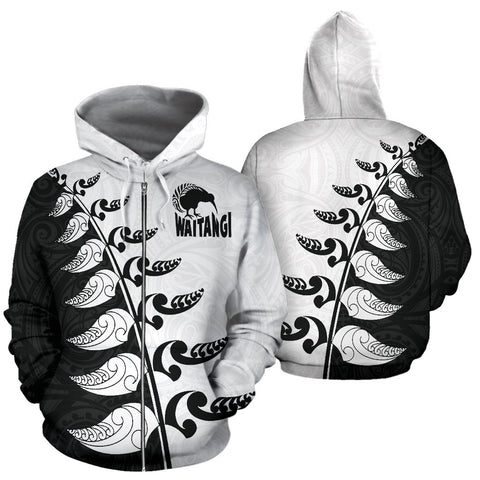 Image of New Zealand Hoodie | Happy Waitangi Day Zip Up Black White