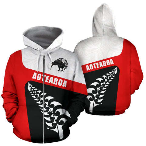 Image of Aotearoa Kiwi Fern Zip Up Hoodie front and back | New Zealand Hoodie