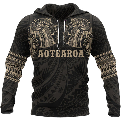 Image of Aotearoa Maori Tattoo All Over Hoodie Gold Front