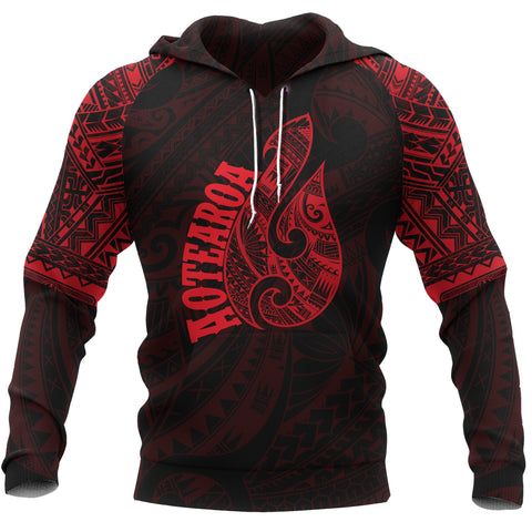 Image of Aotearoa Maori Tattoo Hei Matau All Over Hoodie Red front