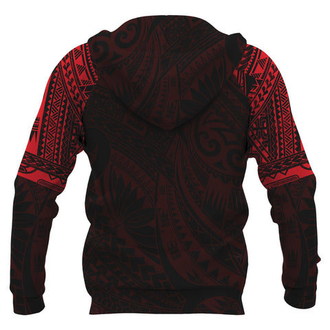 Image of Aotearoa Maori Tattoo Hei Matau All Over Hoodie Red back