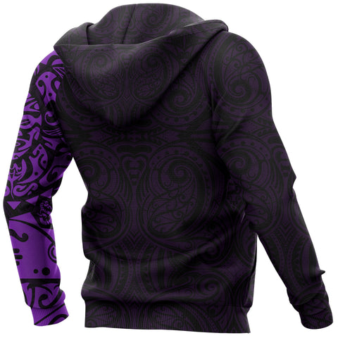 Image of Maori Tangaroa Tattoo New Zealand All Over Hoodie - Black Mix Purple color - Back - For Men and Women