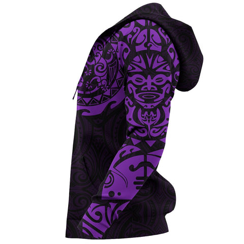 Image of Maori Tangaroa Tattoo New Zealand All Over Hoodie - Black Mix Purple color - Sleeves - For Men and Women