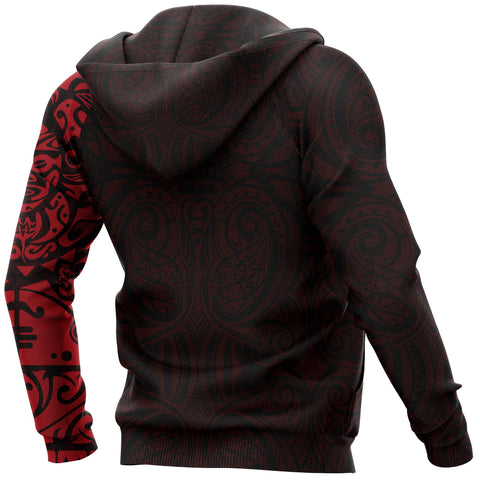 Image of Maori Tangaroa Tattoo New Zealand All Over Hoodie - Black Mix Red color - Back - For Men and Women
