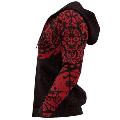 Image of Maori Tangaroa Tattoo New Zealand All Over Hoodie - Black Mix Red color - Sleeves - For Men and Women