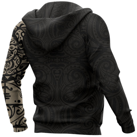 Image of Maori Tangaroa Tattoo New Zealand All Over Hoodie - Black Mix Golden color - Back - For Men and Women