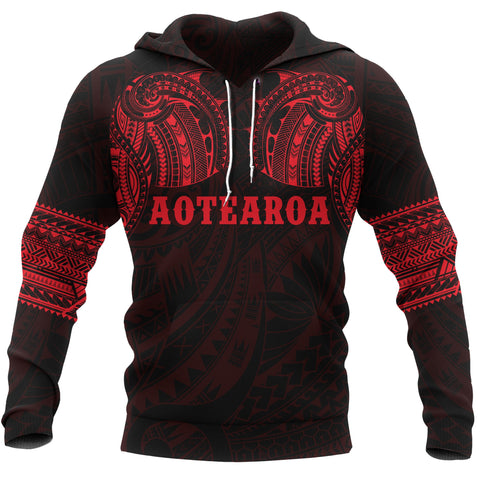 Image of Aotearoa Maori Tattoo All Over Hoodie Red Front