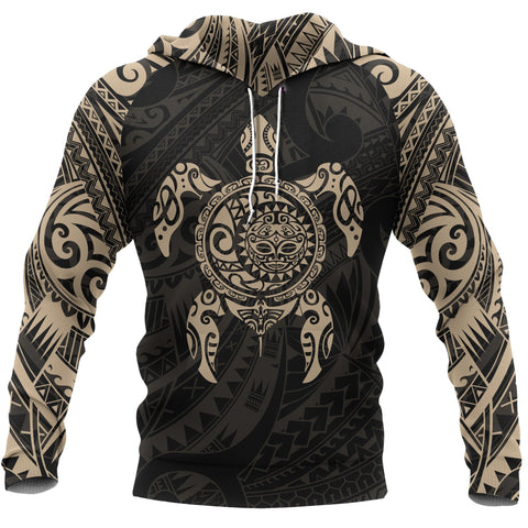 Image of Turtle Maori Tattoo All Over Hoodie Gold front