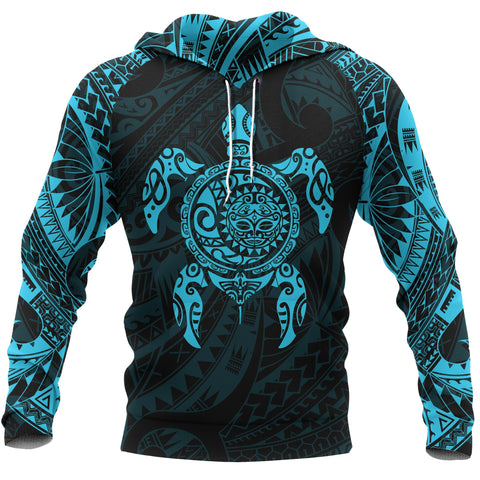 Image of Turtle Maori Tattoo All Over Hoodie Blue front