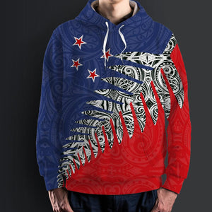 New Zealand Hoodie with Red Zip Up Silver Fern
