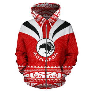 Kiwi Hoodie |Maori Silver Fern Zip Up Red