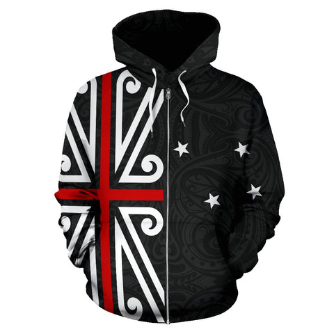Image of Maori New Zealand Flag Design Zip Up Hoodie