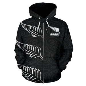 Rugby Three Fern Zip Up Hoodie front | Rugby New Zealand Hoodie