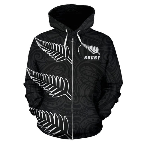 Image of Rugby Three Fern Zip Up Hoodie front | Rugby New Zealand Hoodie