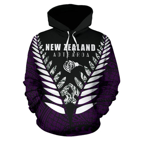 Image of New Zealand Aotearoa Silver Fern Hoodie - Purple Vline Version front