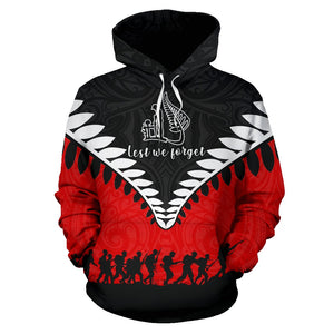 New Zealand Hoodie with Flag Lest We Forget Black Red
