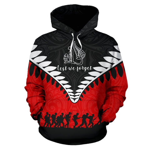 Image of New Zealand Lest We Forget Hoodie Black Red front