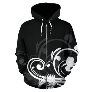 Silver Fern New Zealand Zip Up Hoodie - Black by The Oceania Store for Men and Women