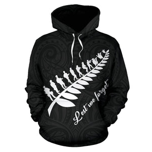 Lest We Forget -  New Zealand Hoodie black color - Front - by The Oceania Store for Men and Women