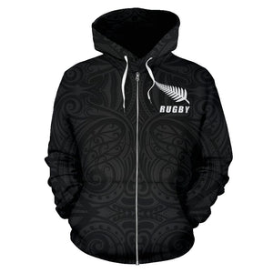 New Zealand Rugby Hoodie | Haka Fern Zip Up Black Design