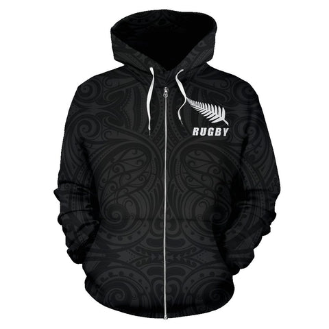 Image of Rugby Haka Fern Zip Up Hoodie Black 02 front