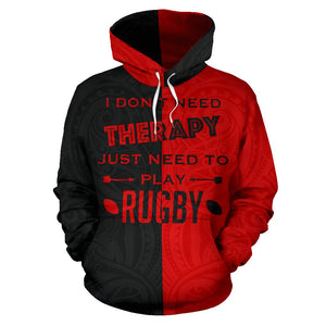 Rugby Hoodie - I Don't Need Therapy - hoodie front - color black and red