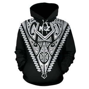 Born New Zealand Hoodie - Polynesian Tattoo White by The Oceania Store for Men and Women