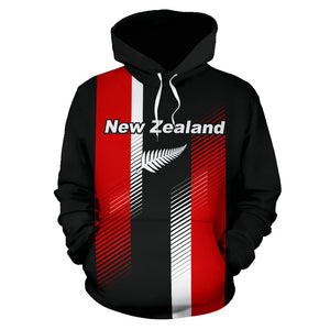 New Zealand Hoodie with Sport Style - Front - Hoodie Black mix Red and White - For Men and Women