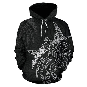 New Zealand Maori Tattoo Wolf Hoodie - Black color - Front - For Men and Women
