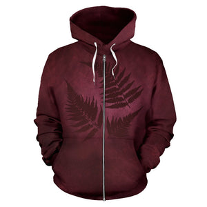 Burgundy New Zealand Fern Zip Up Hoodie - hoodie front