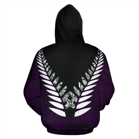 Image of New Zealand Aotearoa Silver Fern Hoodie - Purple Vline Version back