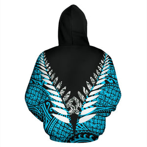 New Zealand Aotearoa Silver Fern Hoodie - Blue Vline Version K4